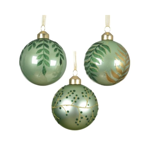 SFERE VETRO D.8CM. VERDE MATT E LUCIDO 3 ASSORTITE